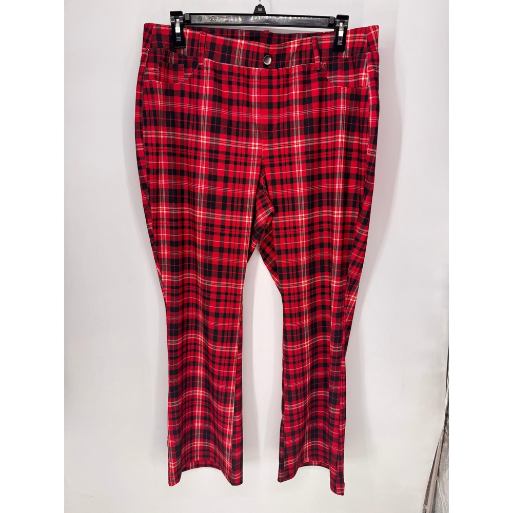 Cato Pants Women 18/20W Red NWT Plaid Plus Sportswear Stretch Straight Leg
